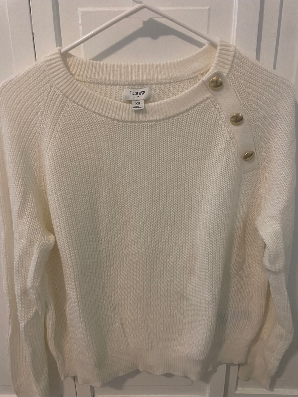 J. Crew Cream Crewneck Sweater with Shoulder Buttons